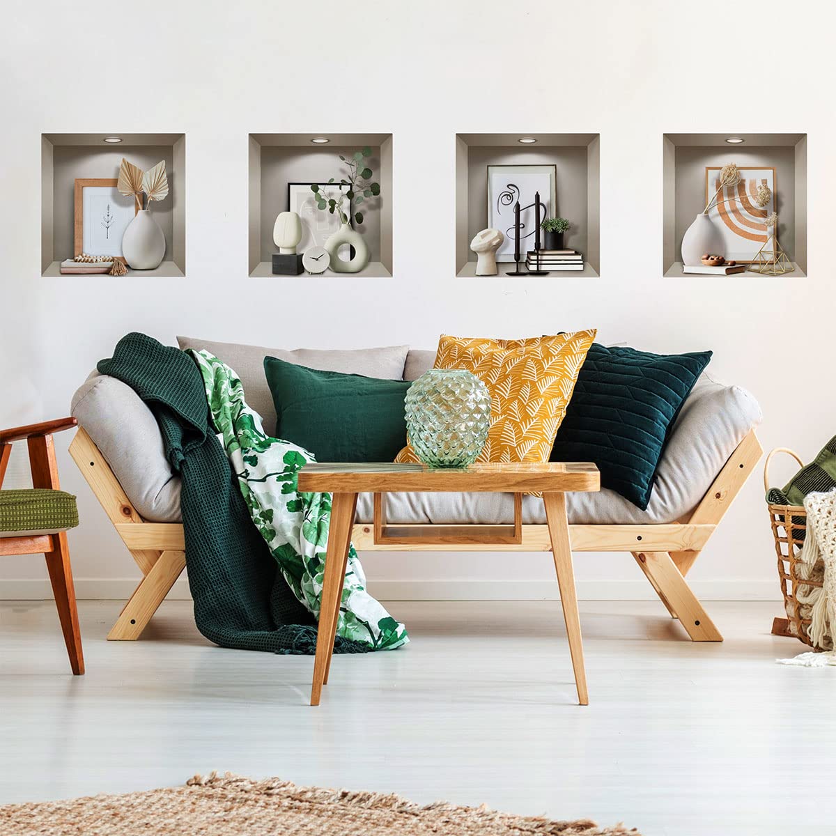 3D-Aufkleber, selbstklebend, 3D-Effekt, Vasen und Design-Objekte – Wandaufkleber für Schlafzimmer Erwachsene 3D – Dekoration Wohnzimmer – Wandaufkleber Schlafzimmer, 60 x 60 cm