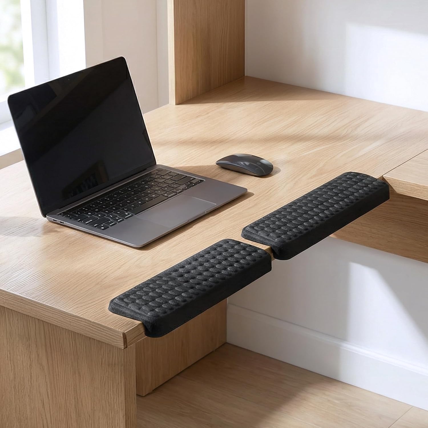 L-Shaped Memory Foam Desk Edge Cushion (2-Pack), Ergonomic Elbow & Wrist Rest for Desk, Non-Slip PU Cover, Thick Forearm Support Pad for Typing, Gaming & Office Work, Black