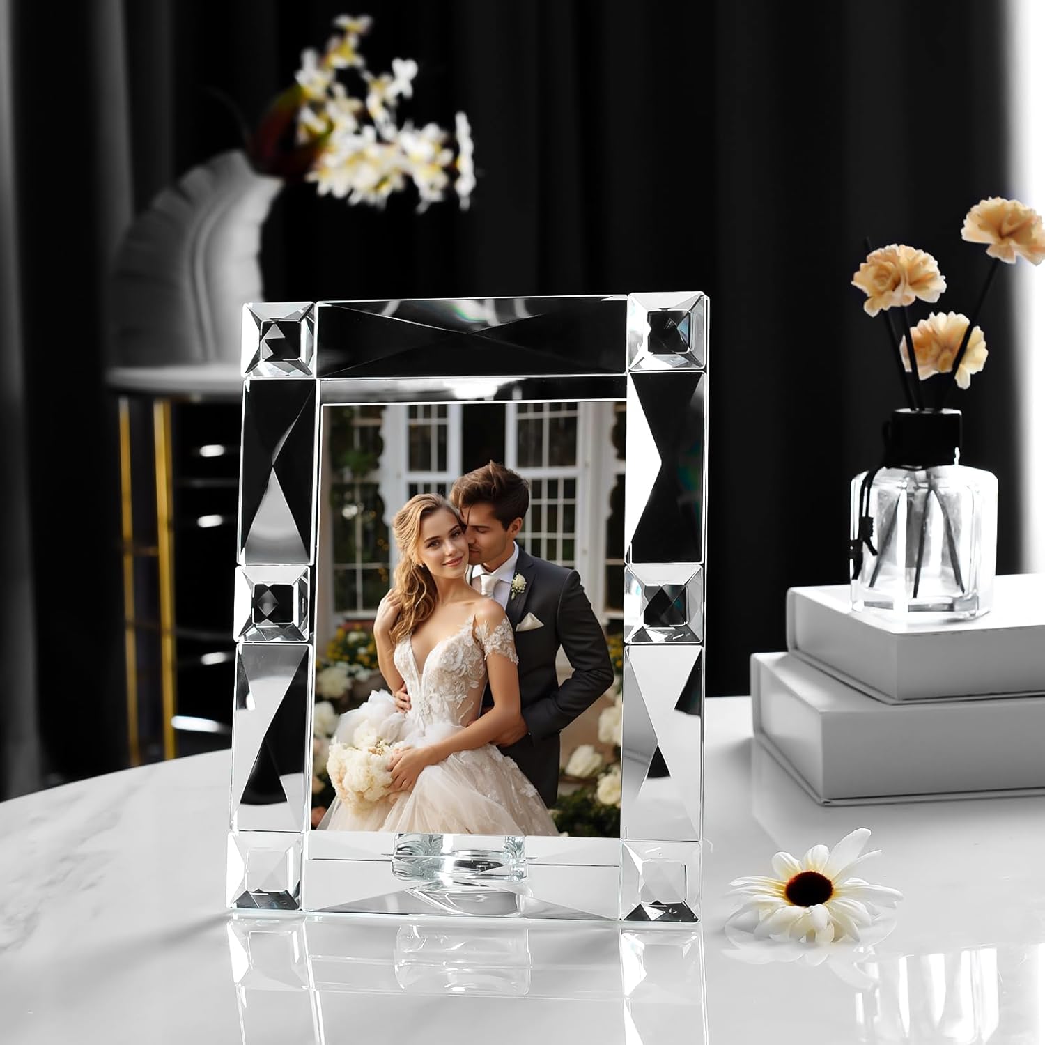 kitCom Crystal 5x7 Inch Picture Frame Sparkling for Home Decor, Wedding Frame Tabletop Display, Display Photo 5''x 7'', Comes with Gift Box