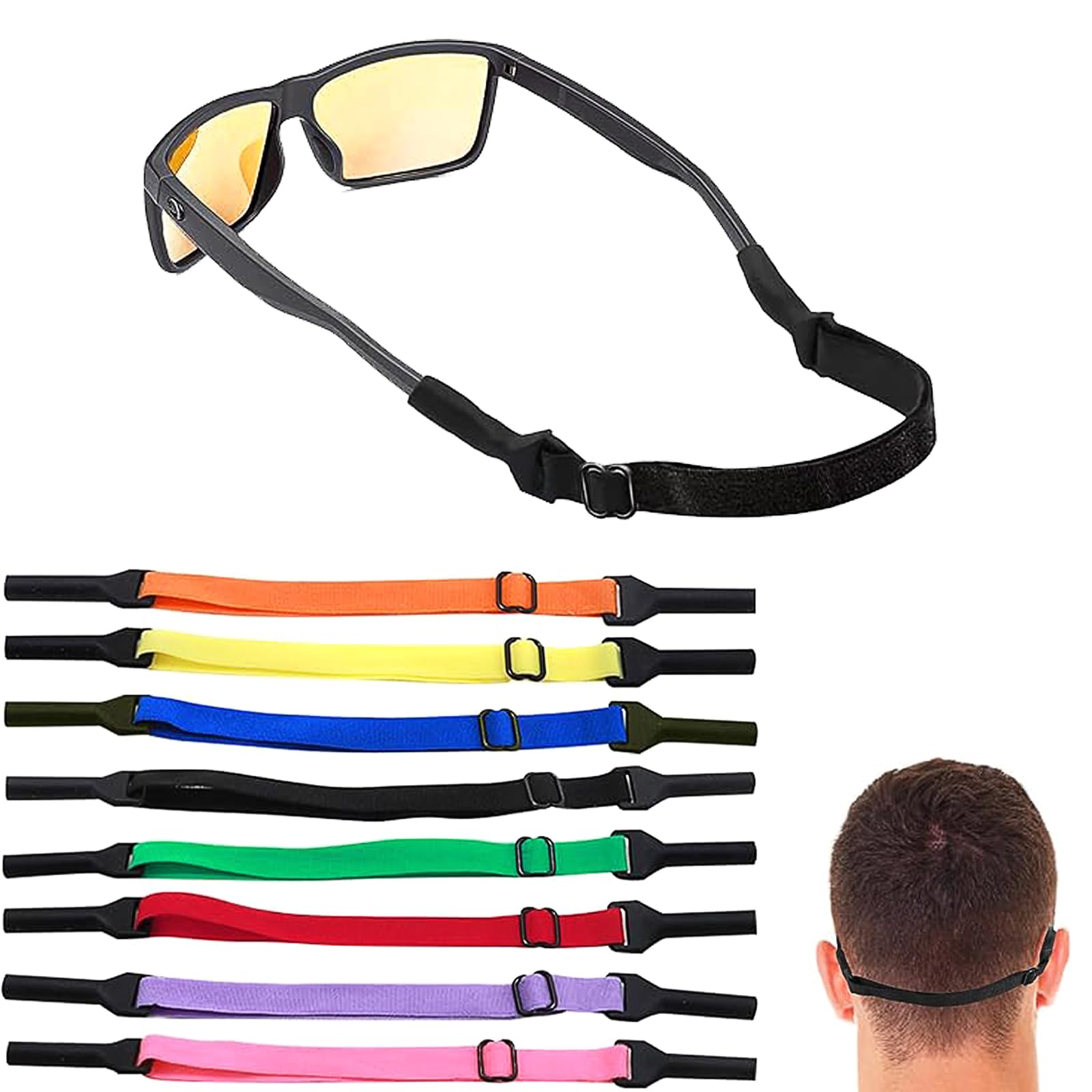 Elegance-go Brillenband, 8 PCS Verstellbarer Sportbrillenband Anti Rutsch Kein Schwanz Brillenbänder Anti Rutsch Brillenriemen für Männer Frauen Kinder(8 Farben)