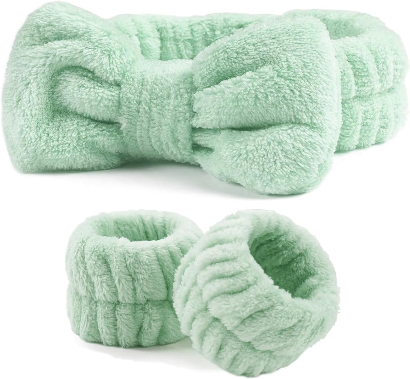 Ayesha Green Spa Headband and Wristband Set for Skincare Makeup Headband Wrist Cuffs for Washing Face Bubble Skincare Hairband for Women Girls