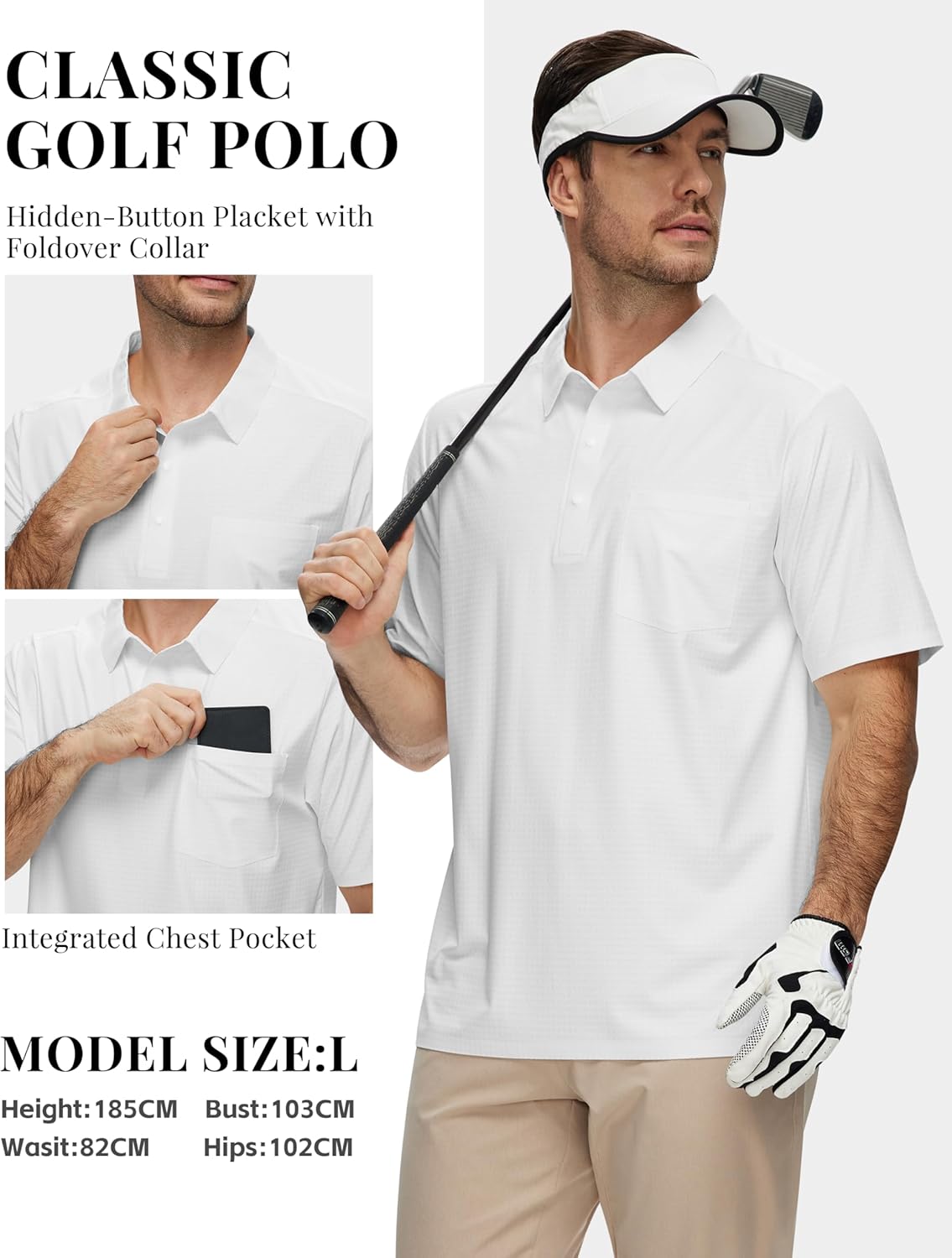 MoFiz Mens Polo Shirts Short Sleeve Fit Casual Collared Men Golf Shirts with Pocket Lightweight