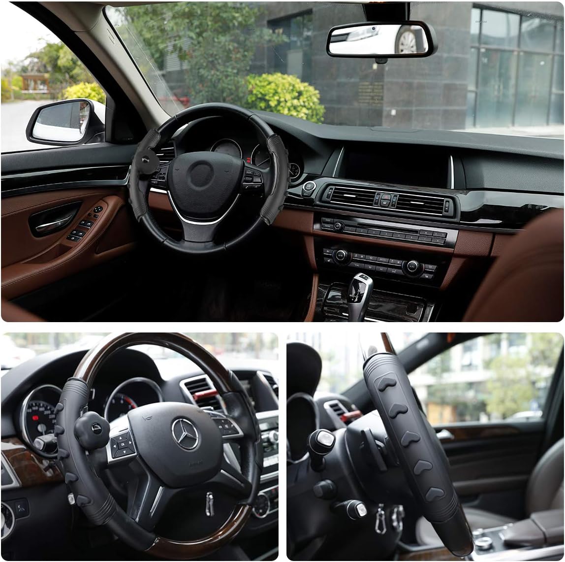 TecTri Steering Wheel Cover with Spinner, Universal Car Steering Wheel Suicide Spinner Handle Knob, Anti-Slip, Waterproof, Odorless Cover with Decrease Stress Buttons for Vehicle Car Truck SUV