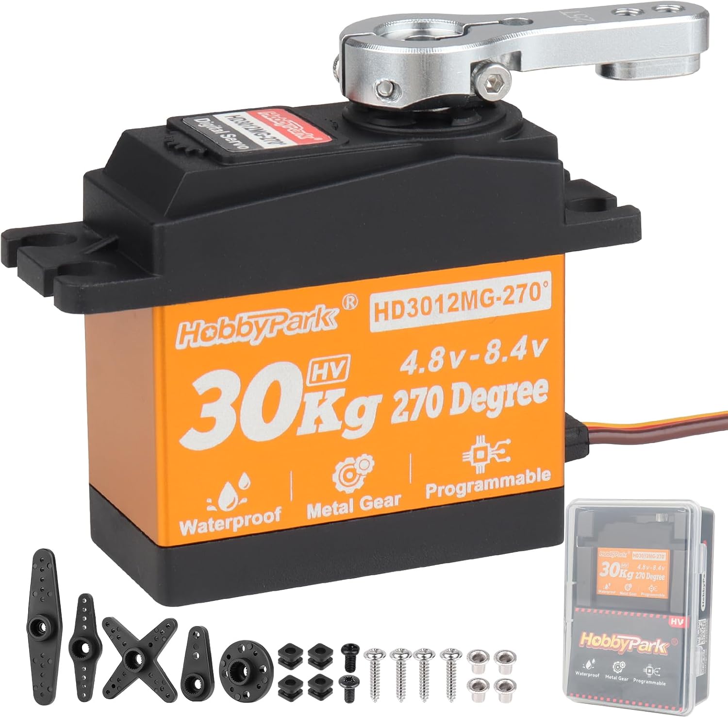 HobbyPark 30kg Waterproof 270 Degrees Servo High Torque Metal Gears Digital for RC Crawler Car, Truck, Robot Project, Arduino, High Voltage 5-8.4V Programmable