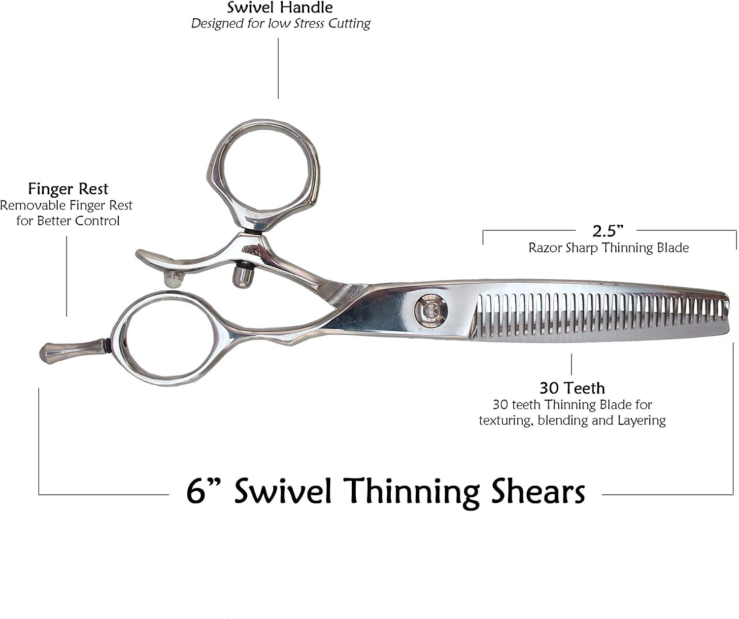 BambooMN 6" Japanese Stainless Steel 18-20% Thinning Barber Shears Swivel Handle – 1 Unit
