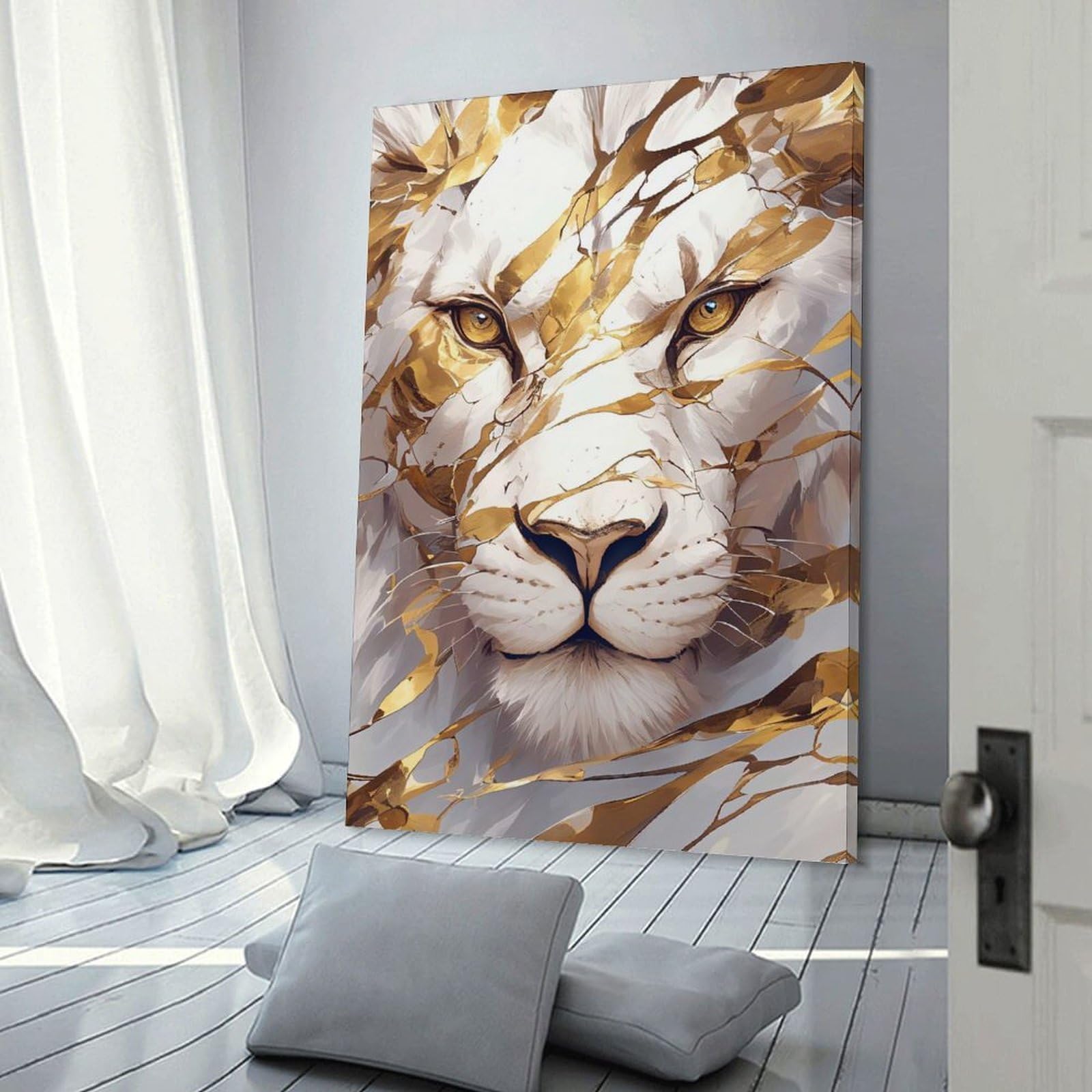 Junmoney Wall Decor Canvas Print Golden Lion Portrait, 12x18inch(30x45cm), for Bedroom Walls, Guest Spaces Or Lounges, An Easy Wall Refresh for Bedrooms