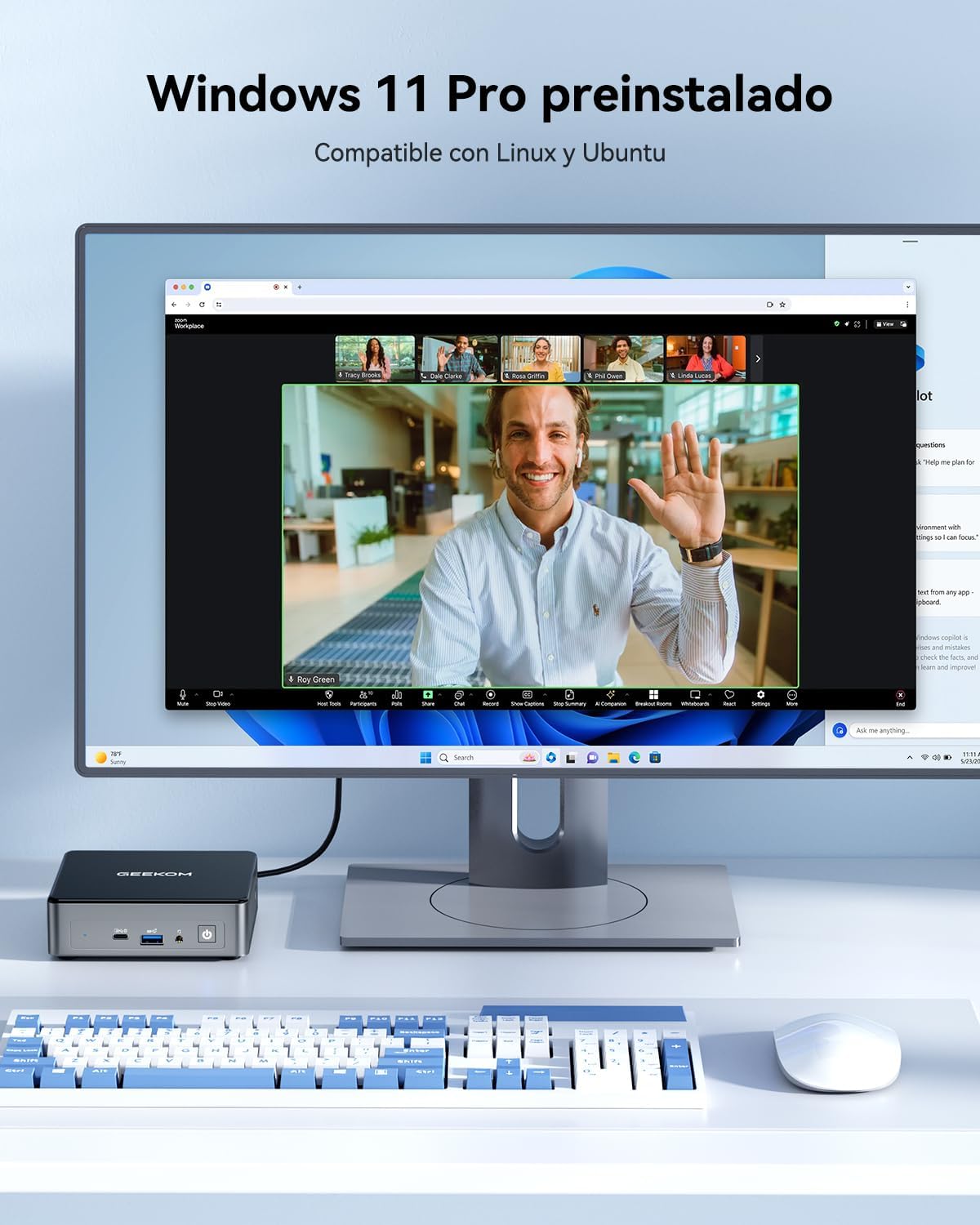 GEEKOM Air12 Mini PC 2026 con Intel Pentium Gold 7505(Supera al N5095) | 8GB RAM, 256GB SSD, Mini Ordenador con Ranura SD, 2xUSB-C, Gigabit Ethernet, Ordenador Compacto para Negocios y Uso Doméstico 9