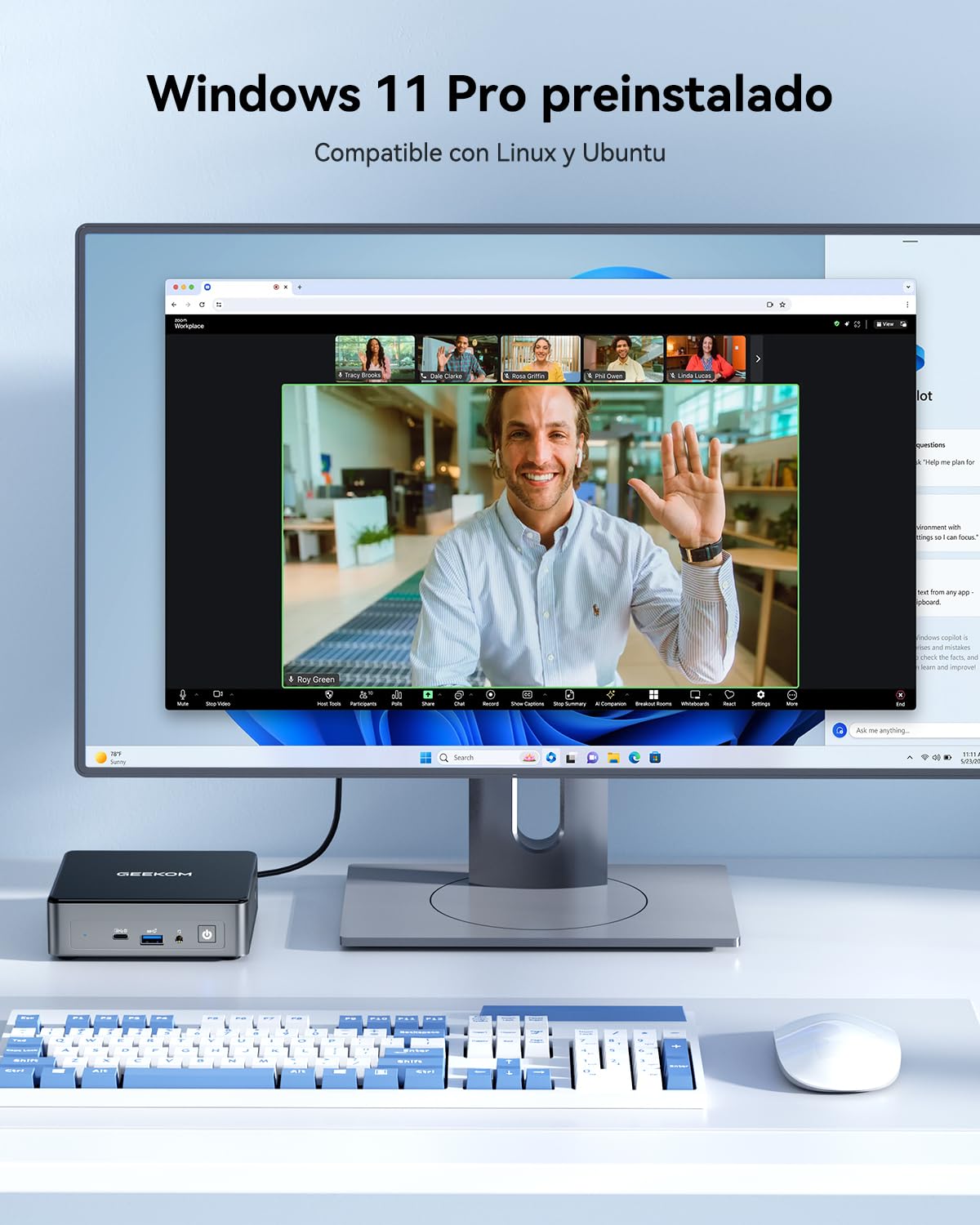 GEEKOM Air12 Mini PC 2026 con Intel Pentium Gold 7505, 8GB RAM, 256GB SSD, Mini Ordenador con Ranura SD, 2X USB-C, 3 Pantallas 4K, Gigabit Ethernet, Ordenador Compacto para Negocios y Uso Doméstico