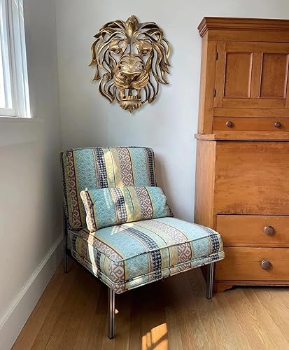 Miniatura 8 de Decoración de pared grande con cabeza de león, escultura artística hecha a mano con cabeza de león, escultura de pared dorada de resina 3D para el