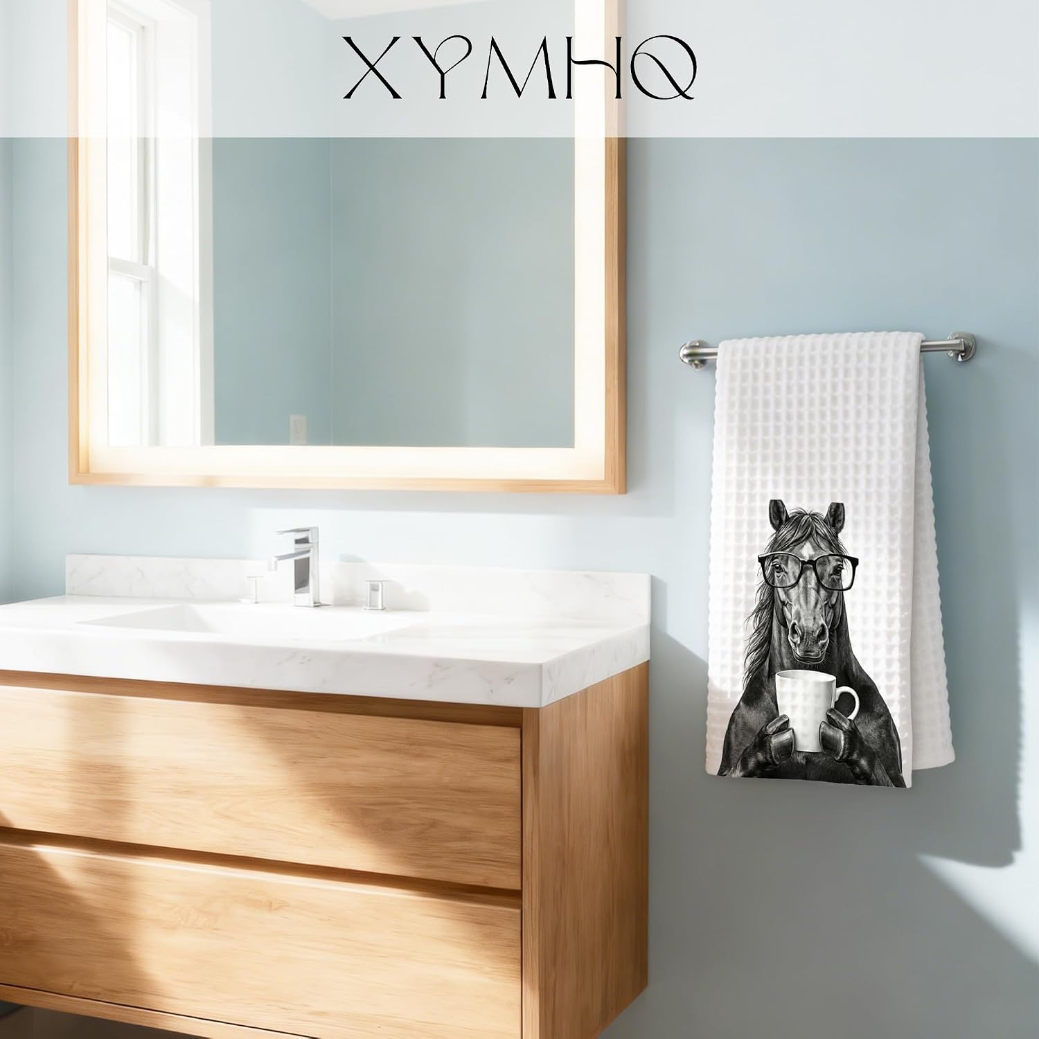 Funny Horse Gifts Decorative Hand Towels for Kitchen Coffee Bar, Horse Lover Gifts for Women Men, Black and White Coffee Farm Animal Kitchen Dish Tea Towels, 16x24 Inch