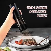 Vista 7 de Juego de molinillo eléctrico de sal y pimienta, molinos de especias a pilas con grosor ajustable, luz LED, molinillo automático de especias