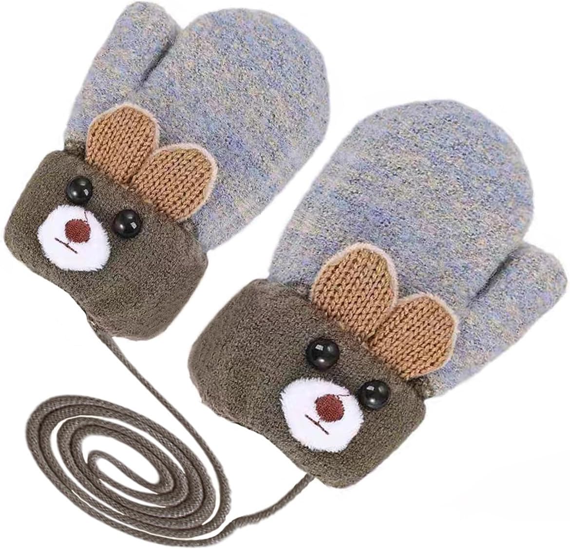 PENINSULA LOVE Toddler Knit Gloves with String Cartoon Winter Mittens Warm Fleece Gloves for Baby Boys Girls 0-4Year