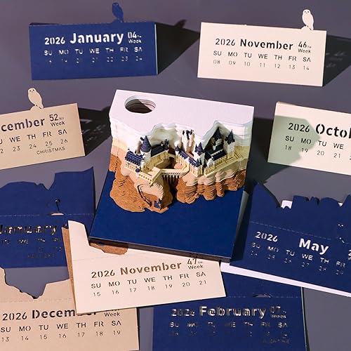 Miniatura 51 de RSLIPIN 3D Memo Pad Time Piece Calendar 2026,3D Calendar Memo Pad DIY Notes Notepad Paper Craft Art Romantic Tree House,2026 3D Desk Calendar With