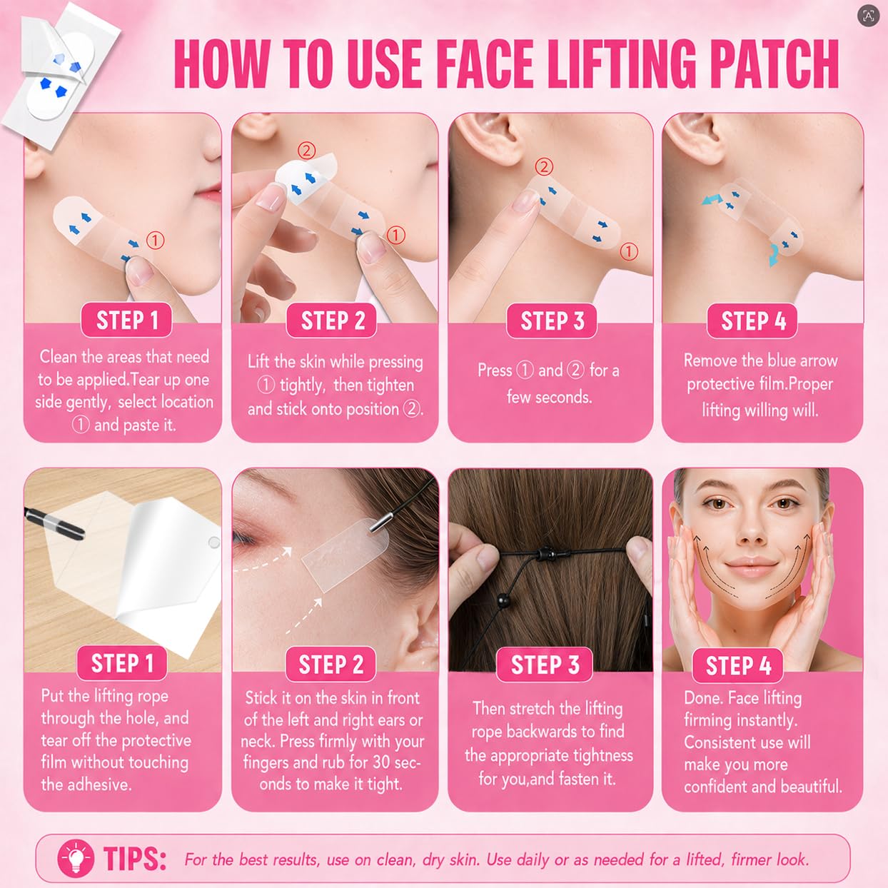 NBF Face Tape Lifting Invisible for Women 140PCS, Face Lift Tape for Jawline & Double Chin, Waterproof Neck Tape and Bands with 9 Strings, Discreet Makeup Friendly V Look Support for Photos