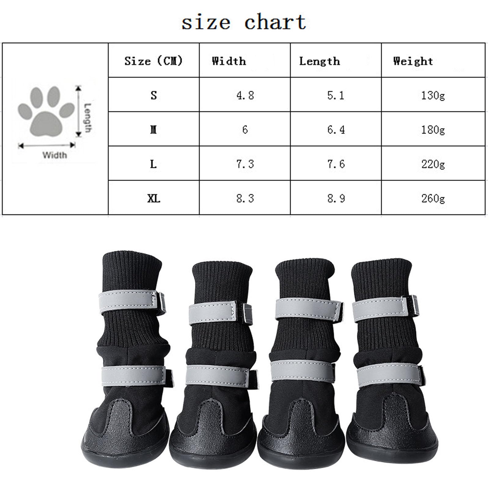 Lot De 4 Chaussures pour Chiens (Petits, Moyens Et Grands), Bottes De Protection Chaudes pour Animaux De Compagnie avec Sangle Réglable Et Réfléchissante,Noir,L