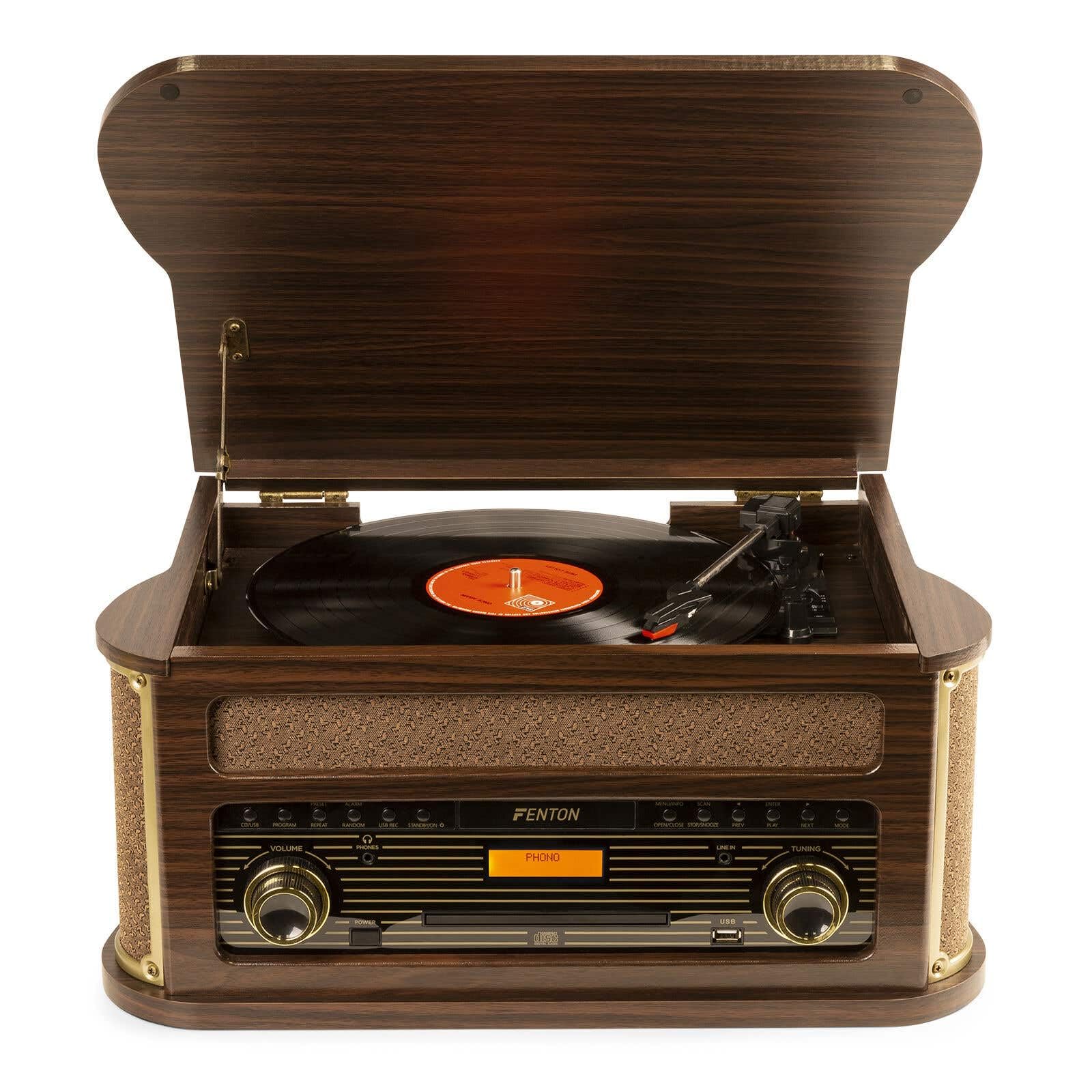 Fenton Memphis - Tocadiscos con Bluetooth y Dab+ Acabado marrón Oscuro