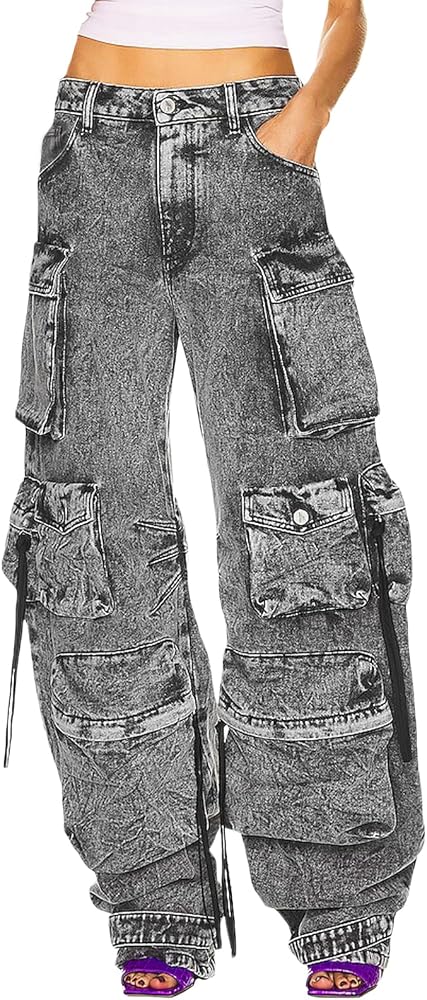luethbiezx Women's Casual Cargo Pants Low Waist Baggy Jeans Y2K