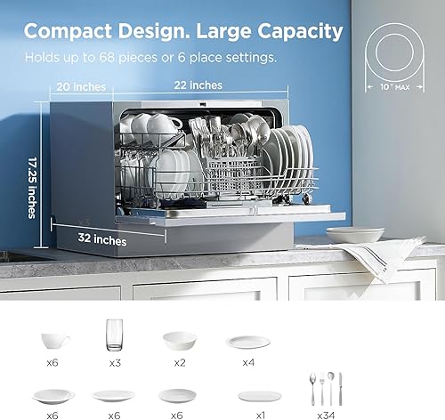 Miniatura 7 de Midea MDC22P2ASS - Lavavajillas de encimera, 6 ajustes de lugar y 6+2 ciclos de lavado, lavavajillas portátiles, lavavajillas Energy Star para