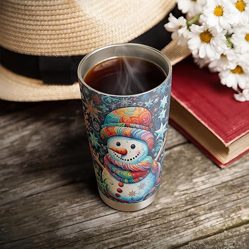 Miniatura 4 de ORCAE Muñeco de nieve de noche de Navidad estrellada de 20 onzas, muñeco de nieve de vidrieras, vaso de muñeco de nieve colorido, taza de viaje