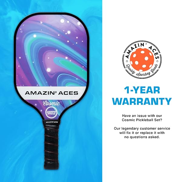 Amazin' Aces Graphite Pickleball Paddles Set - Single, 2 or 4 Paddles, Honeycomb Polymer Core with Comfy Cushion Grip - Varying Accessories Including Pickleballs, Pickleball Bag & Paddle Cover