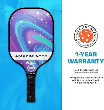 Amazin' Aces Graphite Pickleball Paddles Set - Single, 2 or 4 Paddles, Honeycomb Polymer Core with Comfy Cushion Grip - Varying Accessories Including Pickleballs, Pickleball Bag & Paddle Cover
