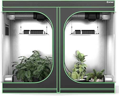 COSTWAY Tienda de cultivo, 48 x 24 x 60 pulgadas, sala de cultivo interior con ventana de observación, bandeja de piso extraíble, puerto de conducto