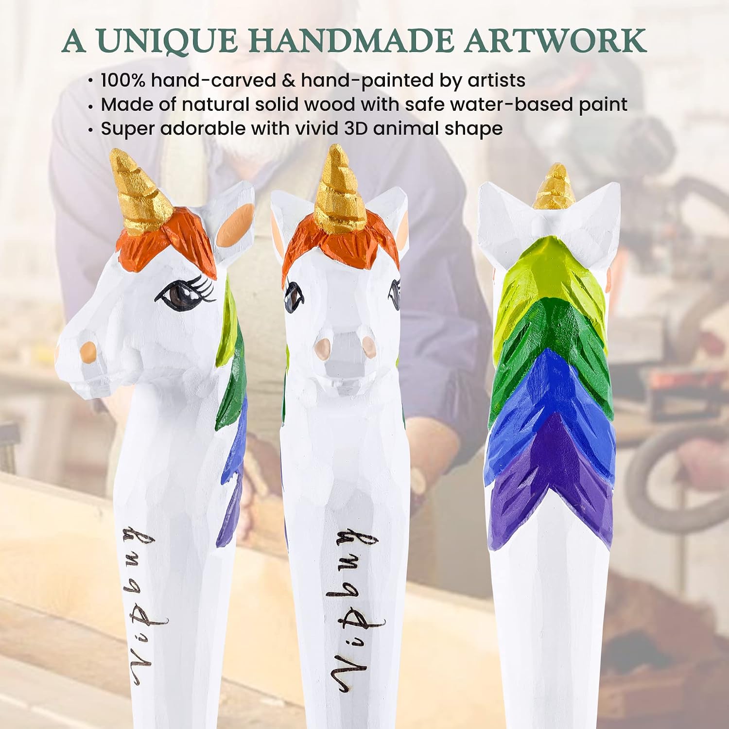 VIPbuy Handmade Wood Carved Dog Refillable Gel Ink Pen (Unicorn), 1 count (Pack of 2) - Image 3
