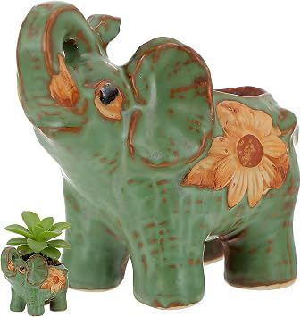 Ceramic Elephant Pot with Drainage, Animal Plant Pots Cute Succulent Plant Pot for Home Decor and Office Desk Decoration