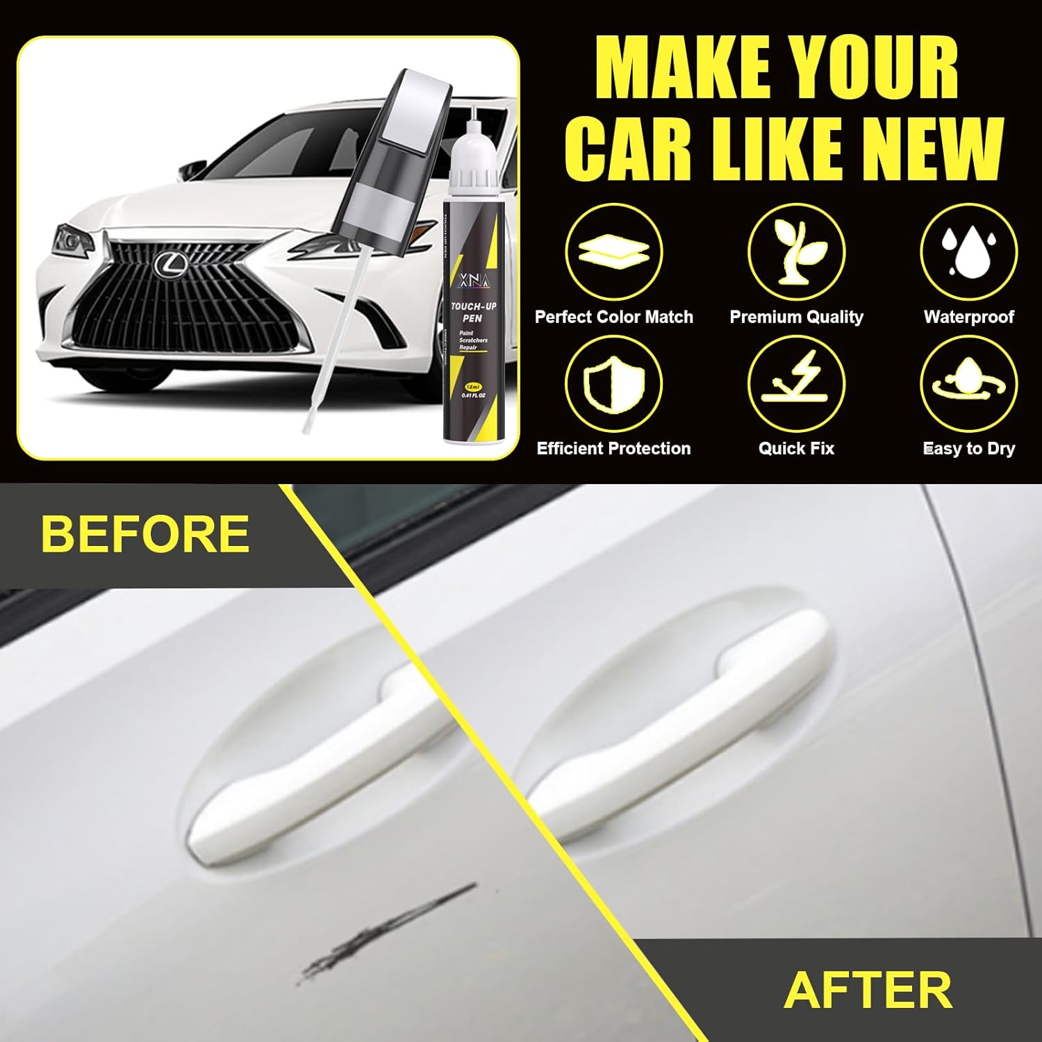XNA Moonbeam Beige Metallic(4X8) for Lexus Touch Up Paint, Car Scratch Remover for Nicks and Chips Repair, 2-In-1 Quick & Easy Fix Car Scratch Repair Kit with Exact Color-Matched