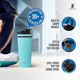 Ice Shaker Insulated Stainless Steel Shaker Bottle | 26oz, Mint | Cold for 30+ Hours | Insulated Cup with Twist-on Agitator | Odor-Free Bottle for Protein Shakes, Water, Smoothies, Cocktails
