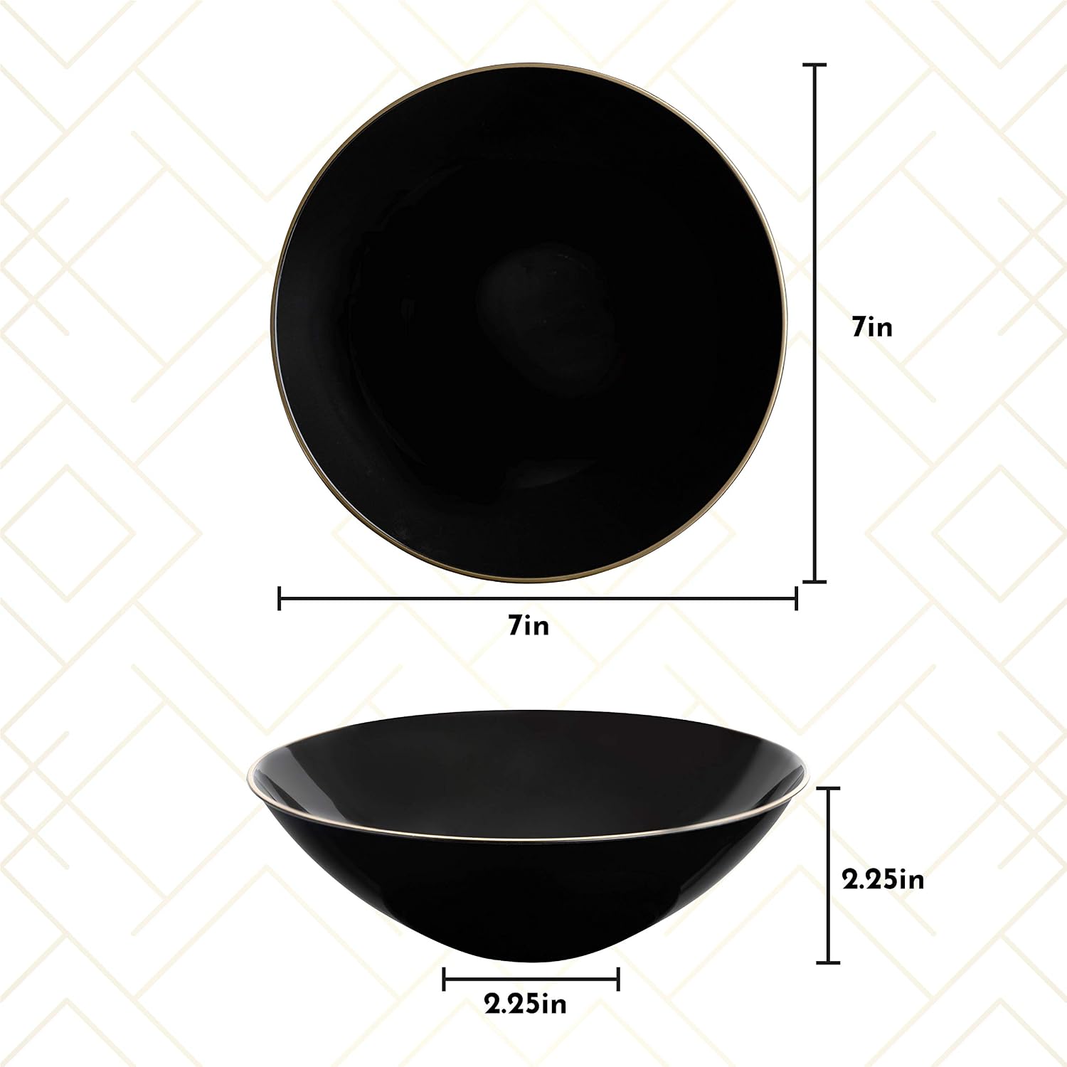 [16 OZ 40 Count] Black Plastic organic Party Soup bowls With Gold Rim Premium heavyweight Elegant Disposable Tableware Dishes