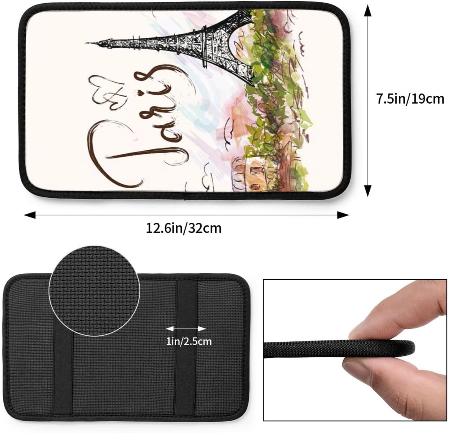 Paris Eiffel Tower Auto Center Console Cover Universal Car Armrest Pad Waterproof Women Men Automotive Interior Accessories for Most Vehicle SUV image 3