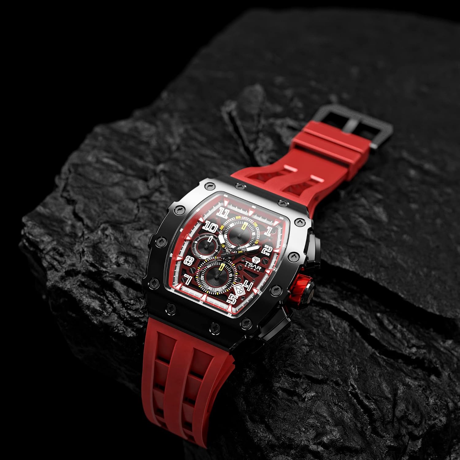 TSAR BOMBA Men’s Watch UK Wristwatches for Men 50M Waterproof Watches Men Tonneau Stainless Steel Case Sapphire Glass with Chronograph Date Function Japanese Quartz Movement Gifts Fashion Luxury - Image 5