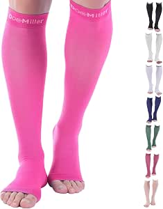 Doc Miller Open Toe Compression Socks - 15-20 MmHg, Wide Calf, For Men & Women, 1 Pair