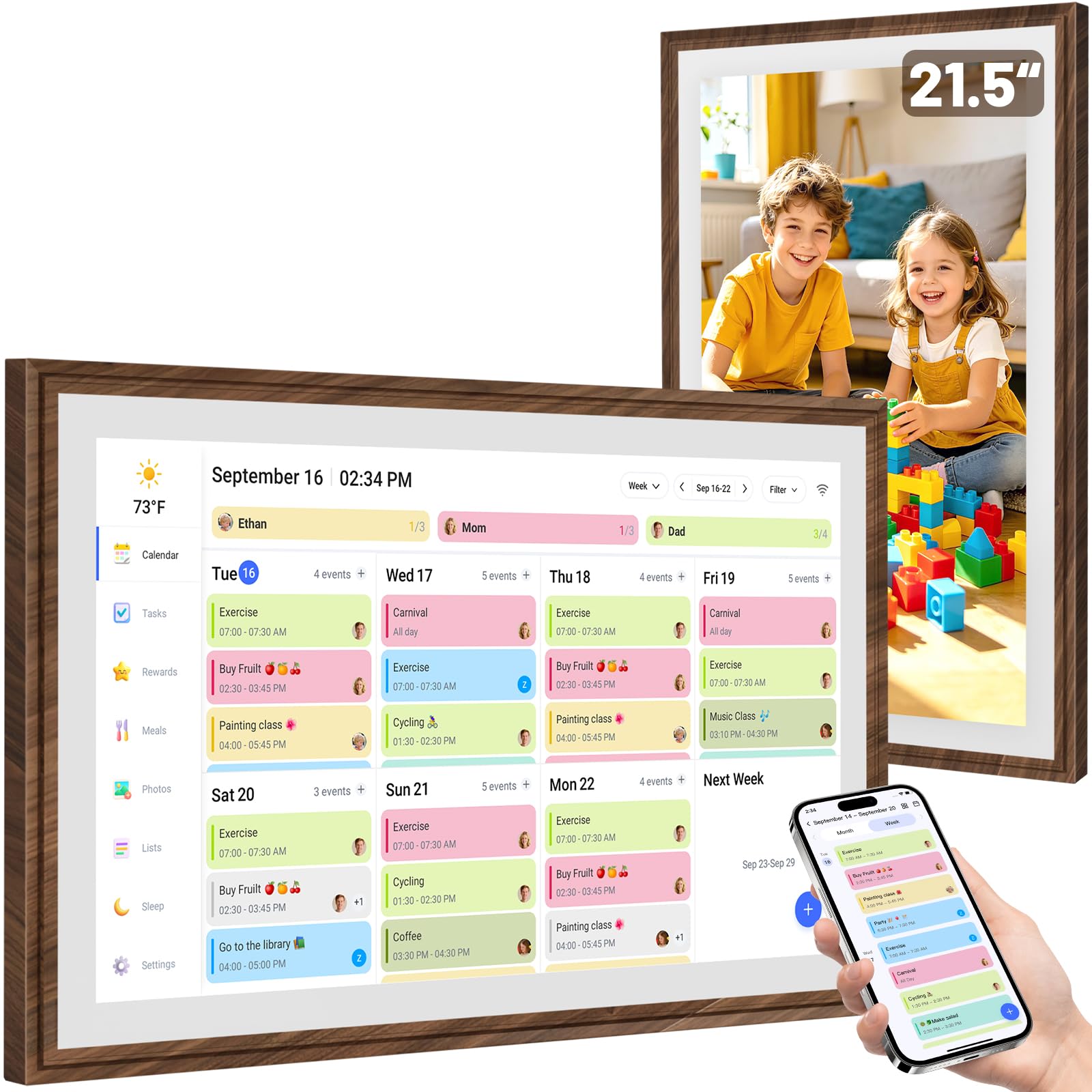 21.5 Inch Digital Calendar Chore Chart with Touchscreen - Full HD Interactive Display, Wall &amp; Desk Mountable Family Planner, to-Do List &amp; Meal Planner, Digital Picture Frame Gifts for Women Mom