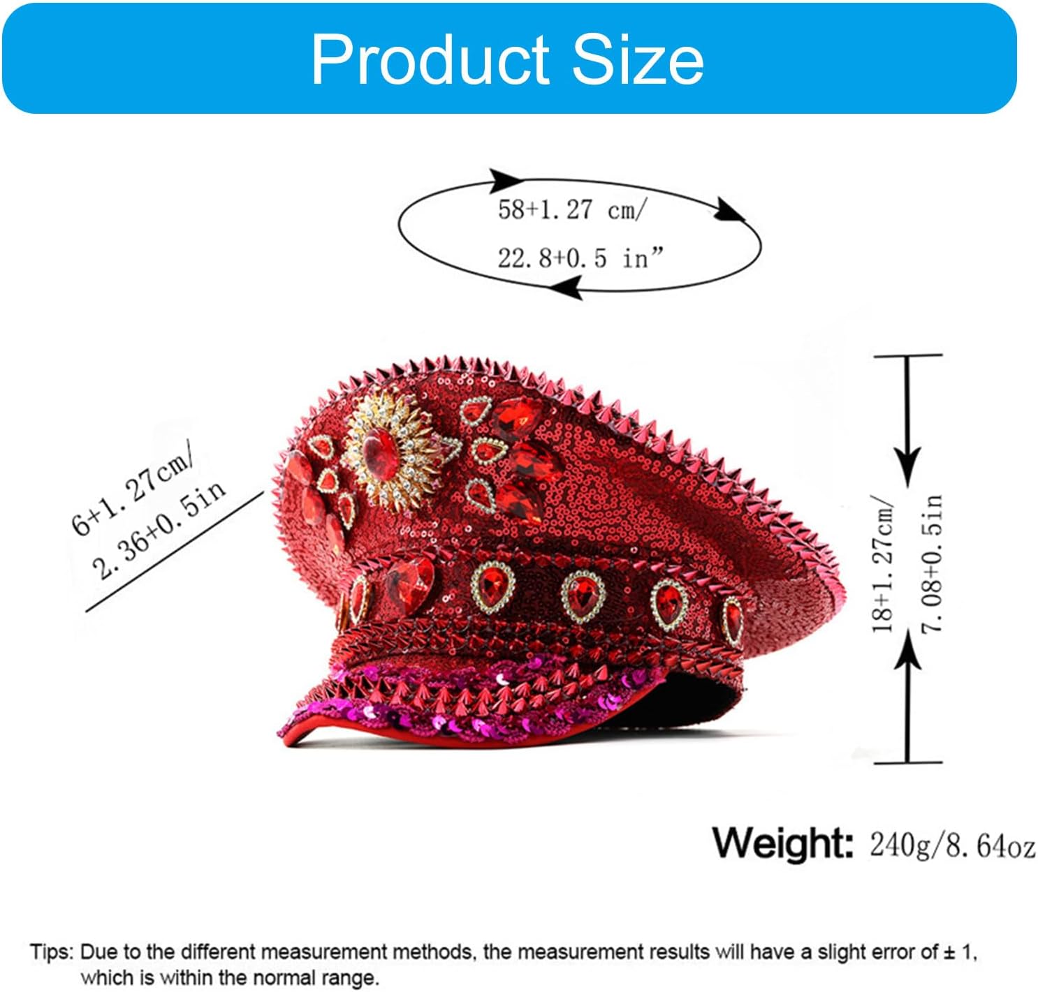 Glinting Hat Colorful Rhinestones Cool Sequins for Women Florid Costume Decorative Crystal Party Outfits Punk Stage Hat