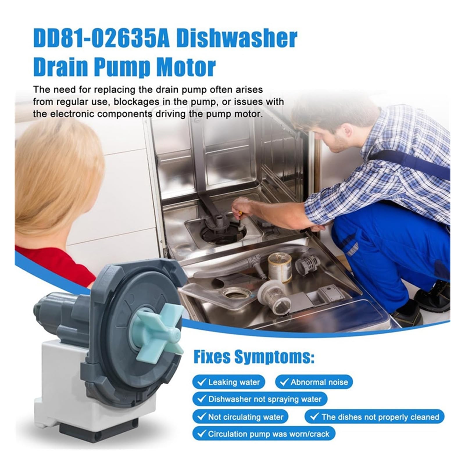 A27T-DD81-02635A Bomba De Drenaje for Lavavajillas B20-3A01 Piezas De Drenaje Limpiador W80R2031US/AA Piezas De Repuesto for Lavavajillas De Cocina