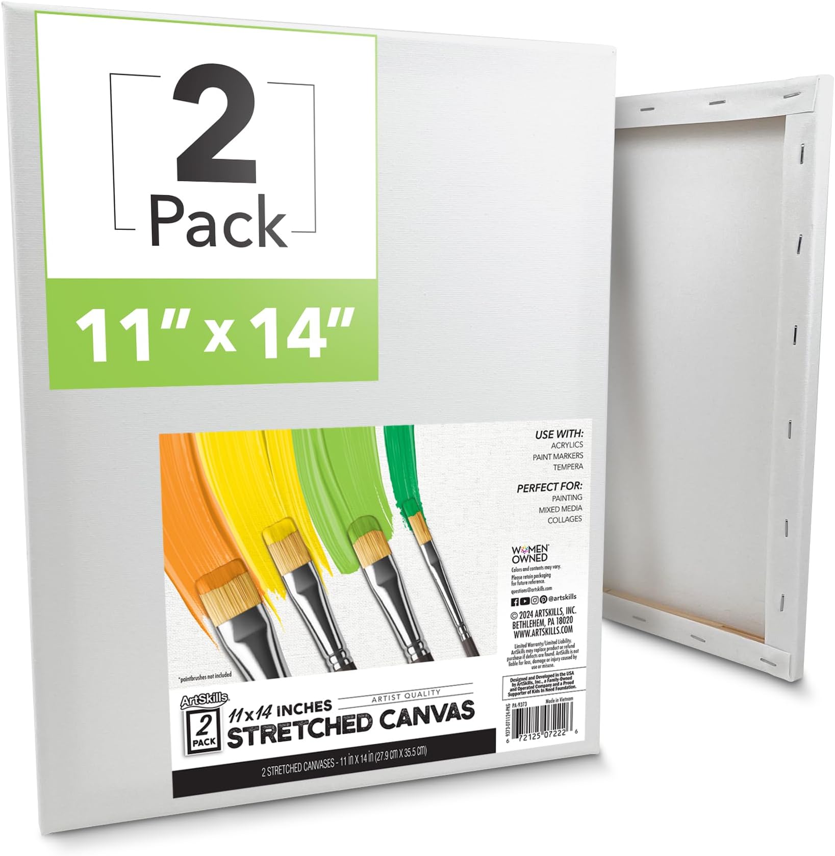 ArtSkills Stretched Canvas for Painting, 11x14 Canvas, 2-Pack Framed