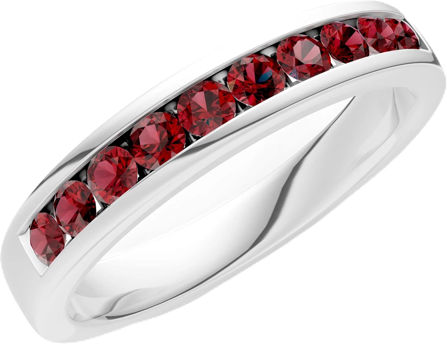PEORA Round Cut Garnet Half-Eternity Band Available in Solid 10K, 14K or 18K Ring – White, Yellow or Rose Gold