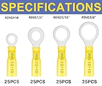 Vista 2 de haisstronica Terminales de anillo, 100 conectores de anillo termorretráctil de grado marino, conectores de cable amarillo, cobre rojo estañado #10