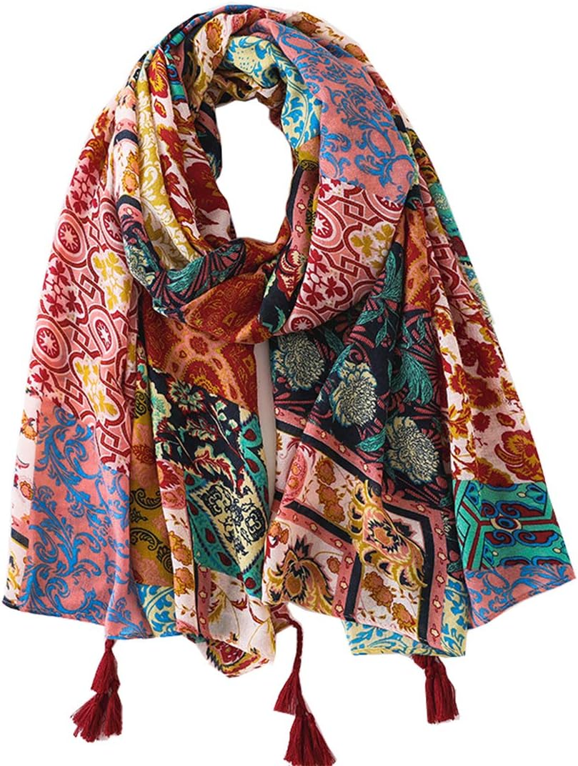 โ Ladies Scarf Lightweight Soft Large Long Colourful with Tassel Women's Scarves & Wraps