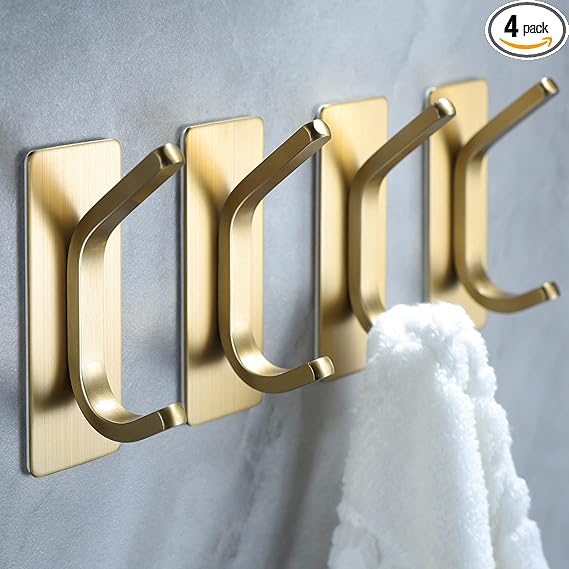 Adhesive Hooks - Brushed Gold 4-Pack