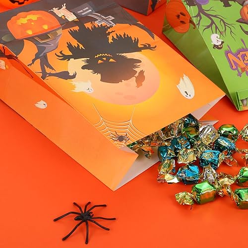 Miniatura 4 de SCIONE 24 bolsas de regalo de Halloween para niños, 6 bolsas de regalo de Halloween para dulce o truco, bolsas de papel de regalo para Halloween,