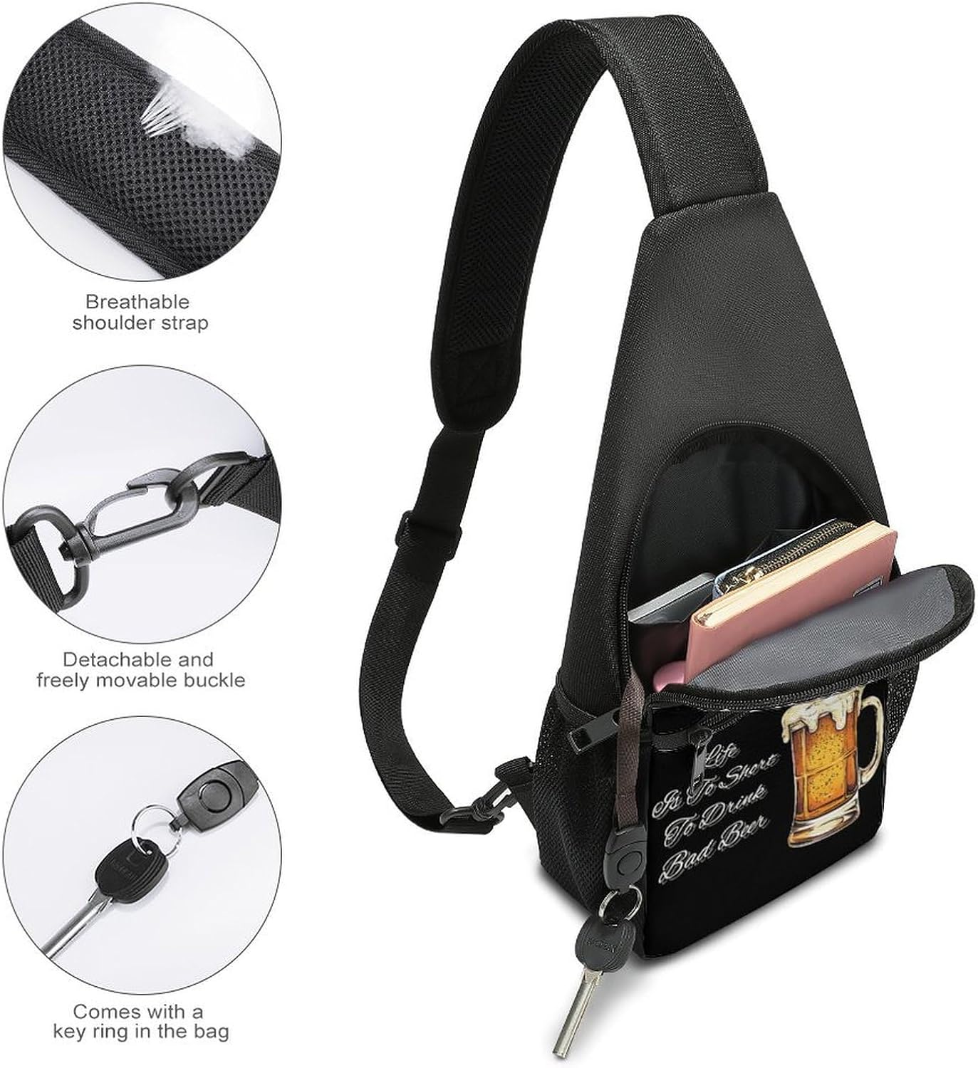 Life Is To Short To Drink Bad Beer Crossbody Sling Backpack Chest Bag Daypack