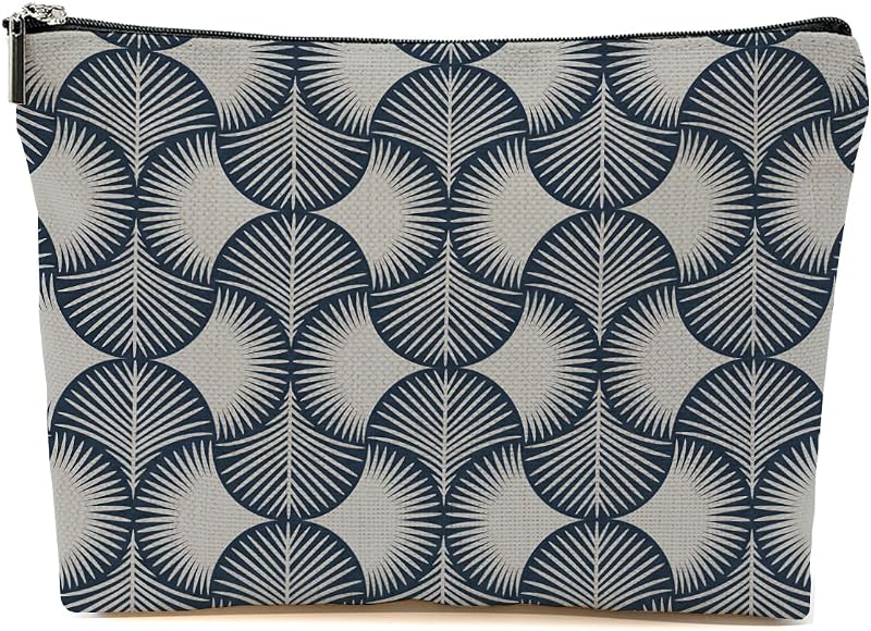 Necessaire de maquiagem Blue Leaves 1528 com zíper, estampa geométrica multicolorida, 1 unidade