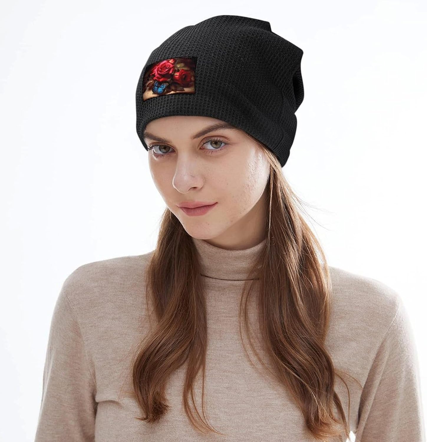 Stylish Beautiful Flower Butterfly Roses Printed Winter Pullover Hats for Men and Women Combine Warmth and Style