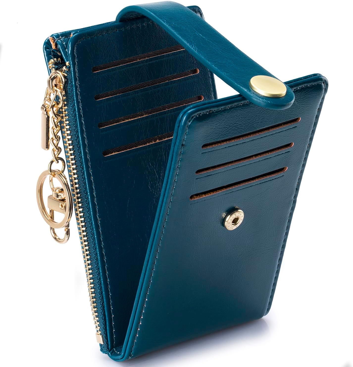 POIUGOYASlim Wallet for Women,RFID Blocking Bifold Credit Card Holder with Zipper Coin Pocket,ID Window,Keychain