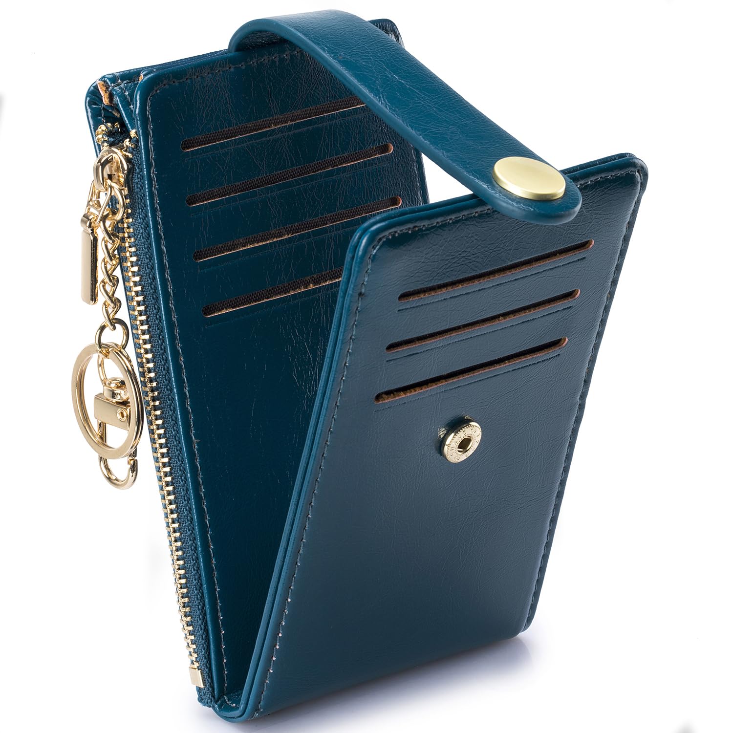 POIUGOYASlim Wallet for Women,RFID Blocking Bifold Credit Card Holder with Zipper Coin Pocket,ID Window,Keychain