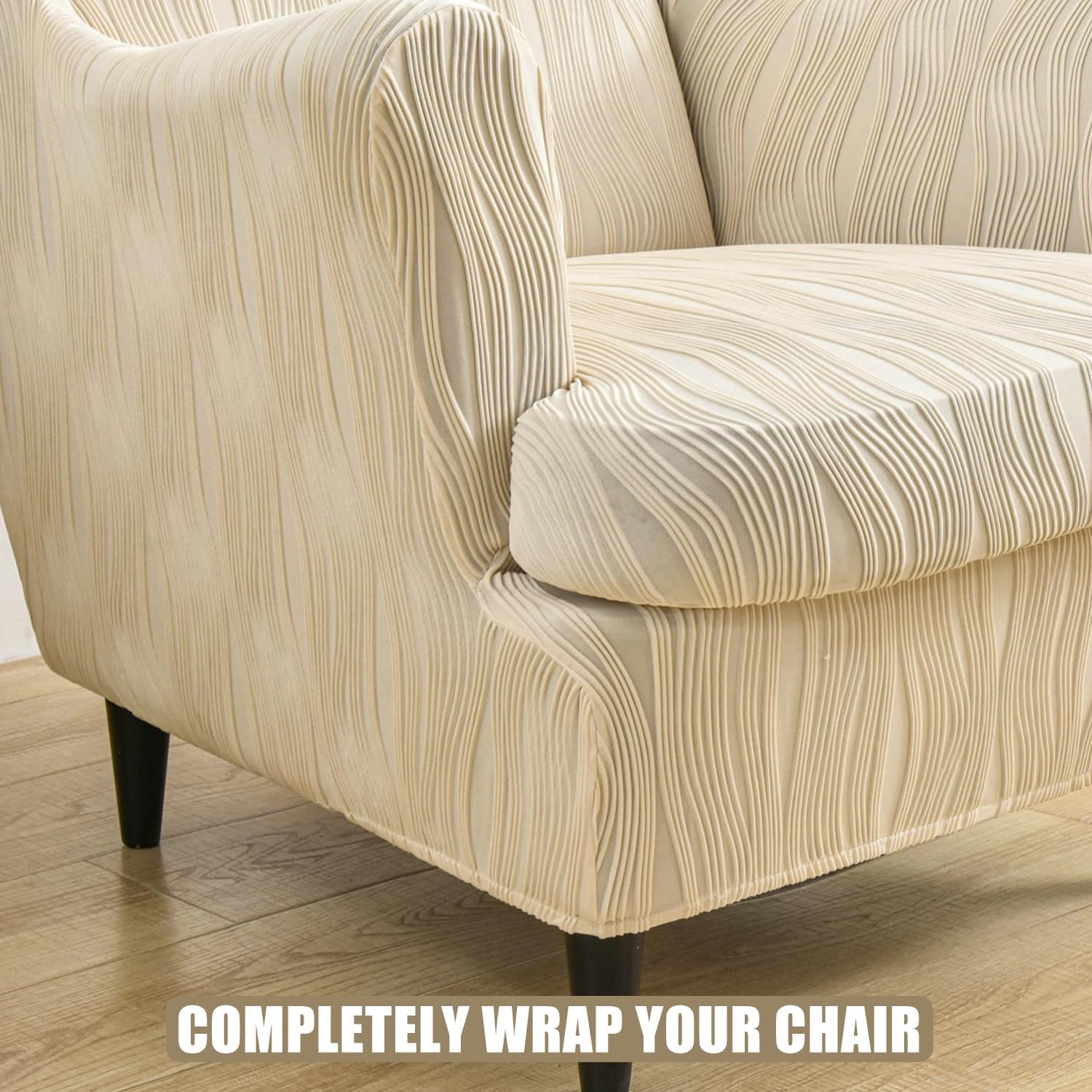 Wingback Chair Covers Set of 2 Stretch Wing Chair Cover Knitted Fabric Sofa Slipcover Removable Wing Back Armchair Slipcovers Furniture Protector for Living Room,Black,2pcs