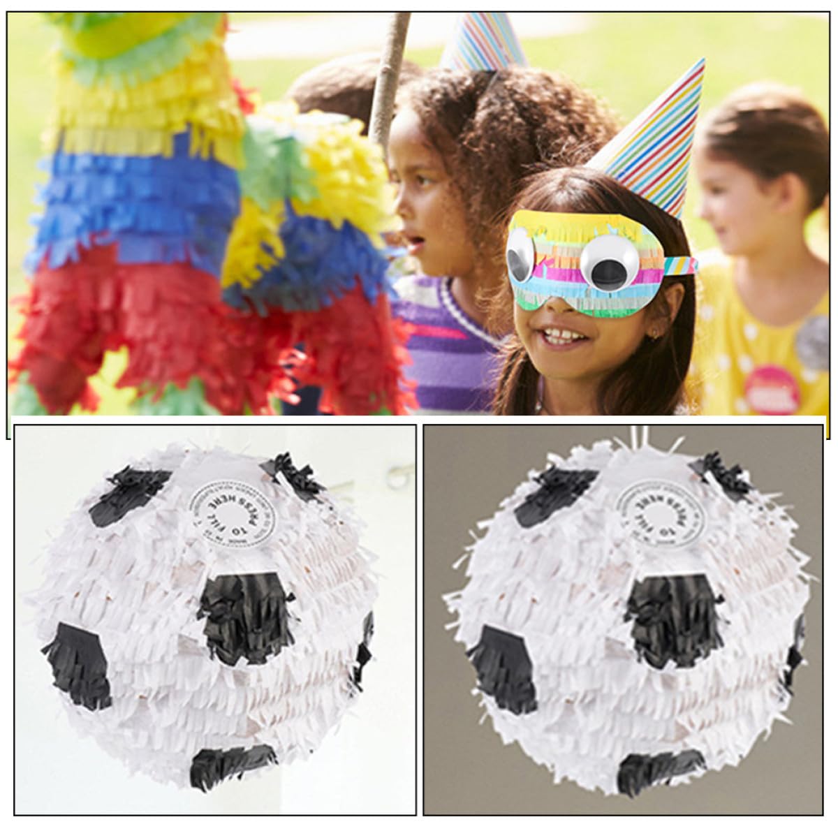 Piñata de Fútbol para Fiesta Infantil con Palos y Venda, Material de Papel Resistente, Crea Ambiente Alegre y Decoración Creativa para Celebraciones